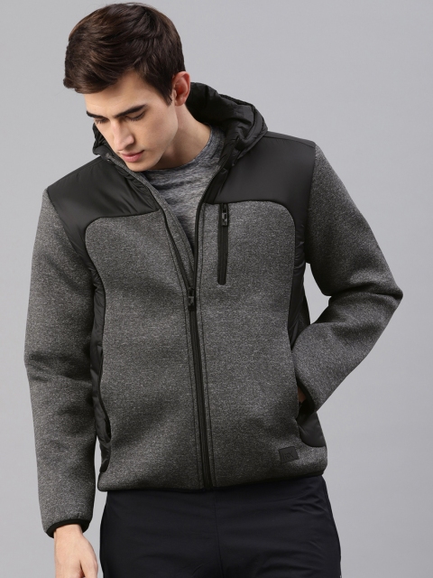 

HRX by Hrithik Roshan Men Charcoal Grey Active Hooded Colourblocked Sporty Jacket