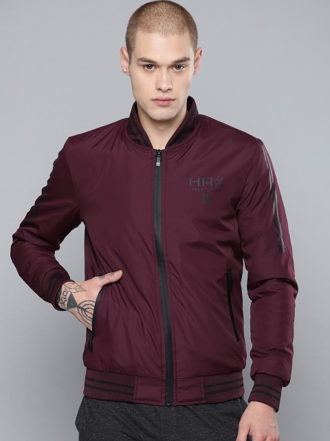 

HRX by Hrithik Roshan Men Burgundy Solid Active Bomber Jacket