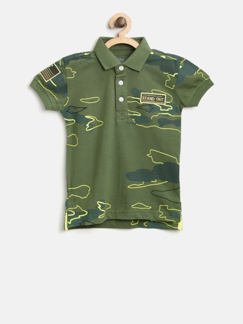 

Gini and Jony Boys Olive Green & Yellow Printed Polo Collar T-shirt