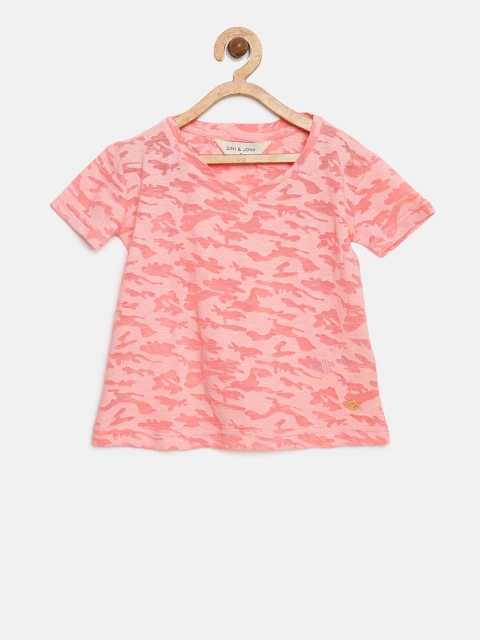 

Gini and Jony Girls Peach-Coloured Printed A-Line Top
