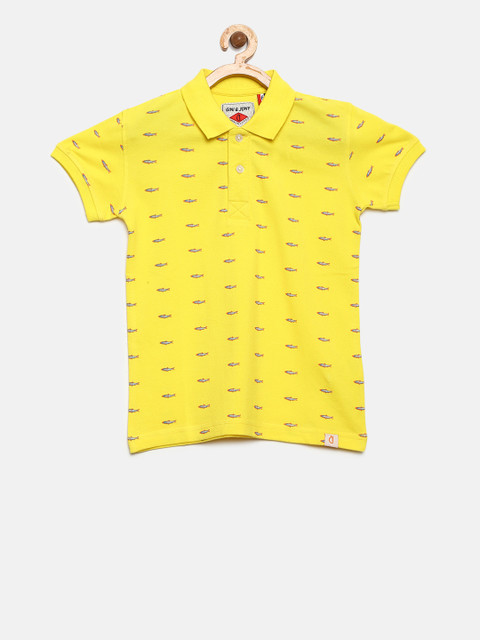 

Gini and Jony Boys Yellow & Blue Printed Polo Collar T-shirt