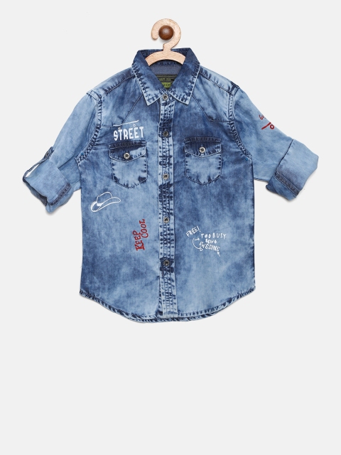 

Gini and Jony Boys Blue Chambray Regular Fit Faded Casual Shirt with Printed Detail