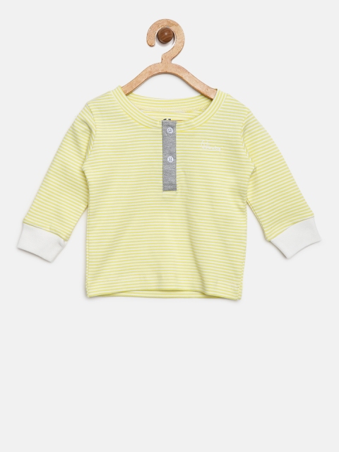

Gini and Jony Boys Yellow White Striped Henley Neck Pure Cotton T-shirt