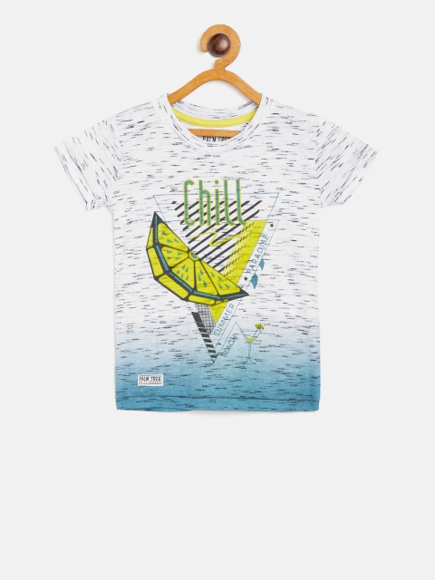 

Palm Tree Boys White Teal Green Printed Round Neck Pure Cotton T-shirt
