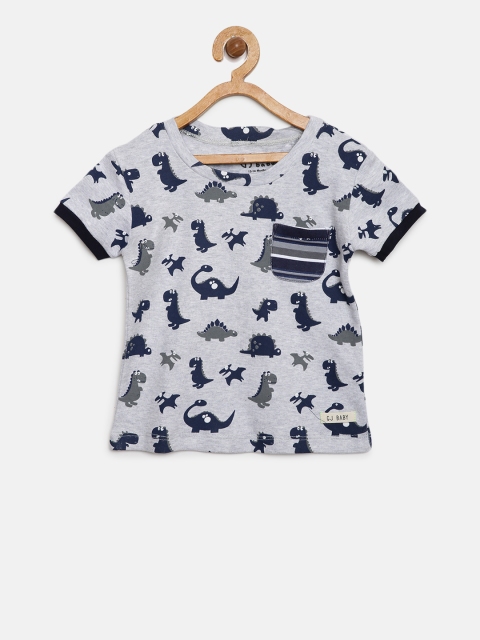 

Gini and Jony Boys Grey Melange & Navy Printed Round Neck T-shirt