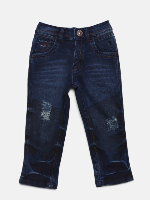 

Gini and Jony Boys Navy Regular Fit Mid-Rise Mildly Distressed Stretchable Jeans, Navy blue