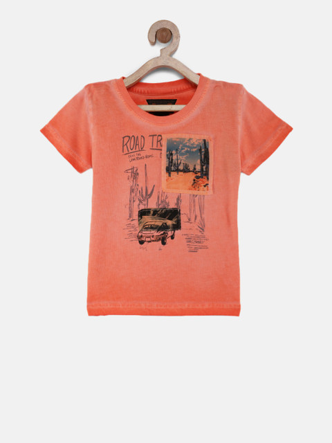 

Gini and Jony Boys Orange Printed Round Neck T-shirt