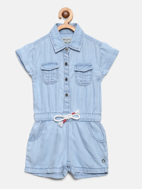 

Gini and Jony Blue Solid Chambray Playsuit