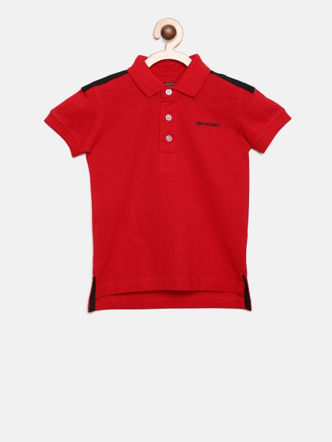 

Gini and Jony Boys Red Printed Back Polo Collar T-shirt