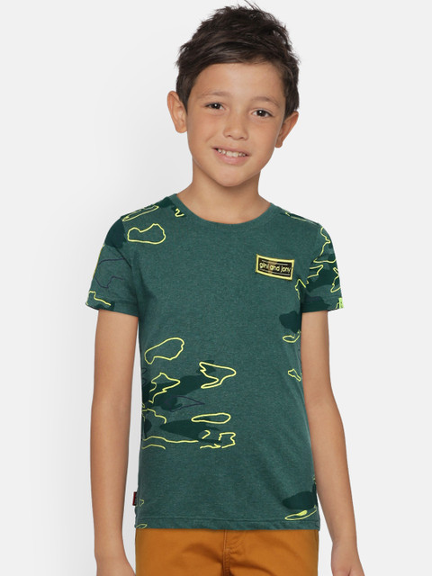 

Gini and Jony Boys Green Printed Round Neck T-shirt