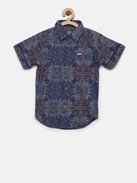 

Palm Tree Boys Navy & Rust Orange Regular Fit Printed Casual Shirt, Navy blue