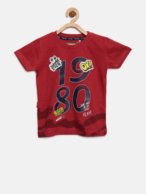 

Gini and Jony Boys Maroon Printed Round Neck T-shirt