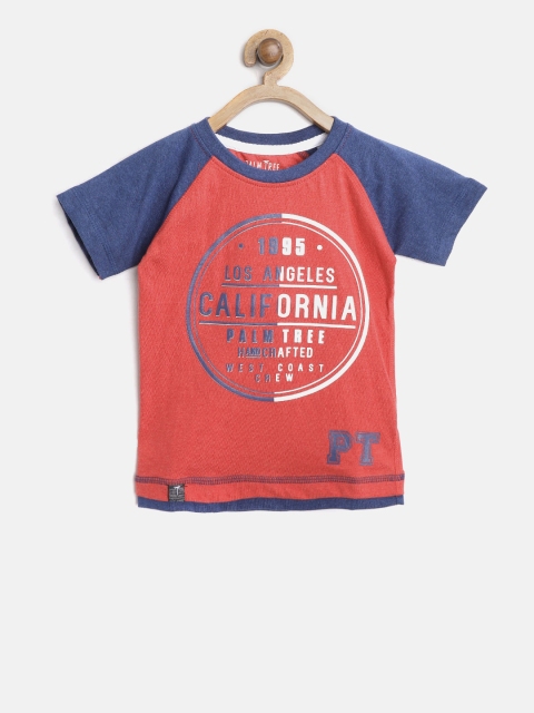 

Palm Tree Boys Red & Blue Printed Round Neck T-shirt