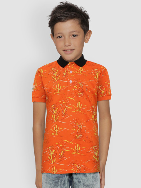 

Gini and Jony Boys Orange & Yeellow Printed Polo Collar T-shirt
