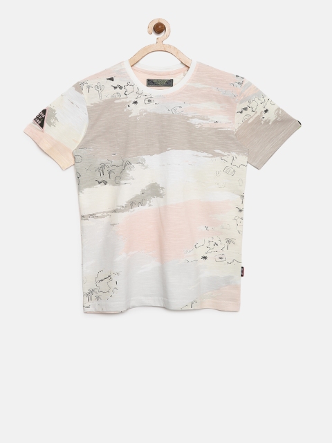 

Gini and Jony Boys Peach-Coloured & Grey Printed Round Neck T-shirt