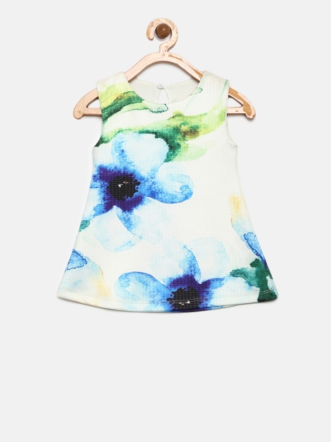 

Gini and Jony Girls White & Blue Printed A-Line Dress