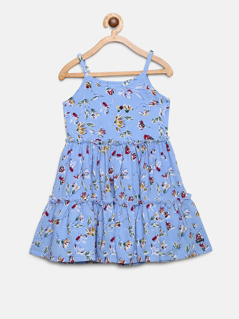 

Gini and Jony Girls Blue & Maroon Printed Fit and Flare Dress