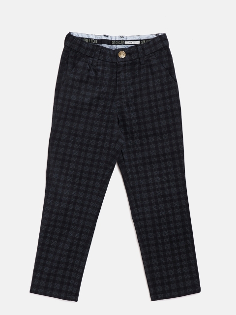 

Gini and Jony Boys Black & Charcoal Grey Slim Fit Checked Regular Trousers