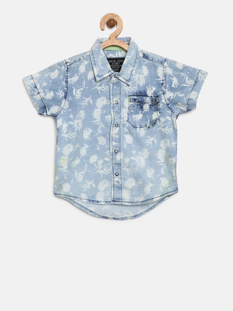 

Gini and Jony Boys Blue Regular Fit Printed Chambray Shirt