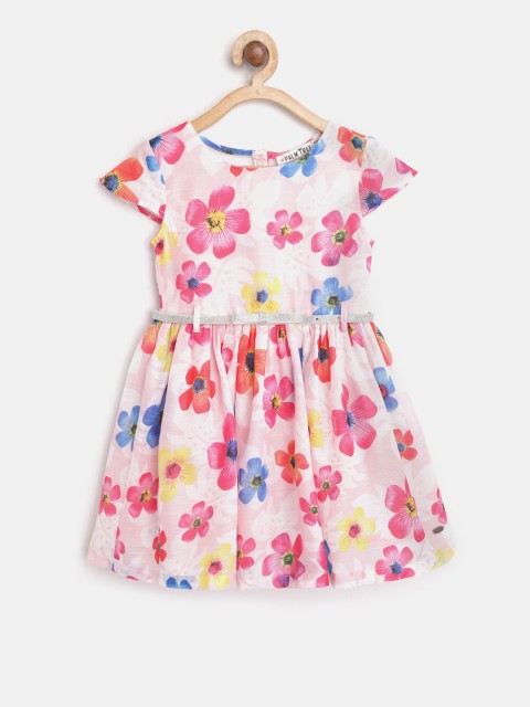 

Palm Tree Girls Pink & Blue Printed Fit and Flare Dress