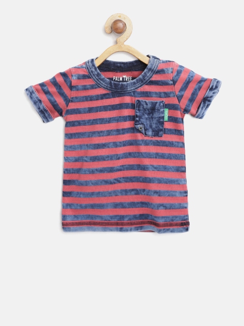 

Palm Tree Boys Rust Red & Navy Blue Striped Round Neck T-shirt