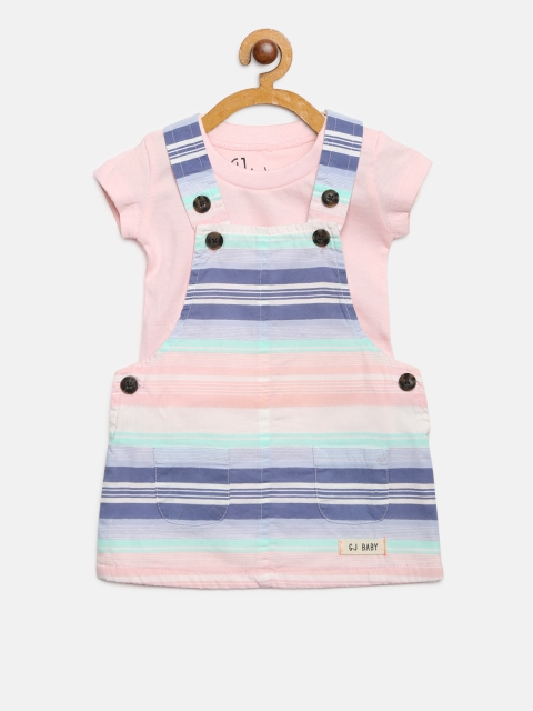 

Gini and Jony Girls Pink & Blue Striped Pinafore Dress with T-Shirt