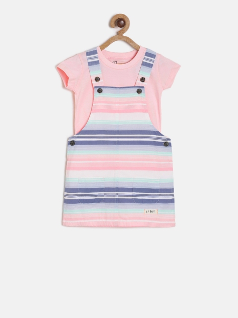 

Gini and Jony Girls Multicoloured Striped Pinafore Dress with T-shirt, Multi