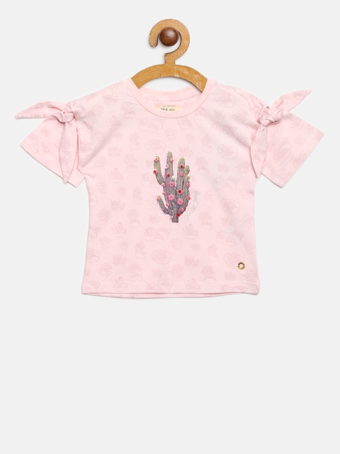 

Gini and Jony Girls Pink Printed Top with Tie-Up Detail