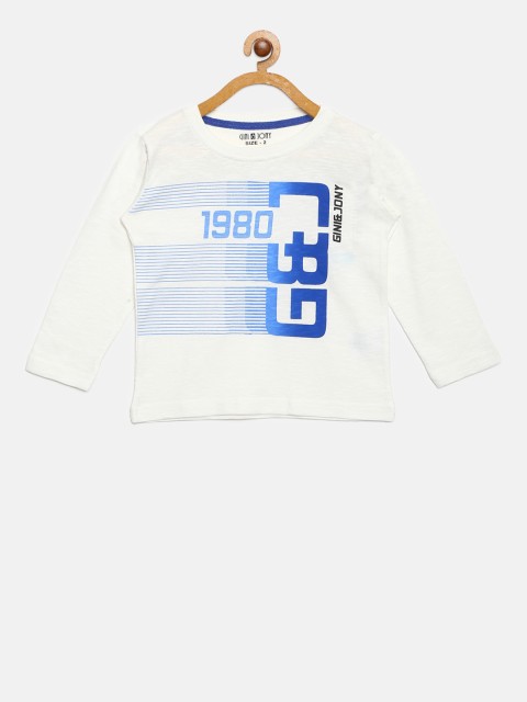 

Gini and Jony Boys White Printed Round Neck T-shirt