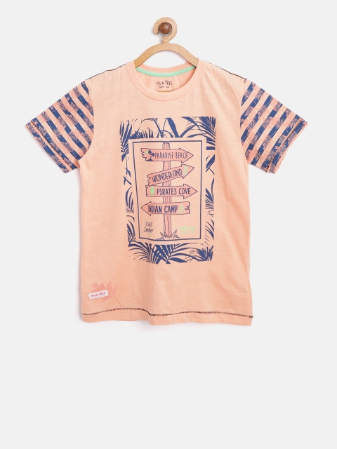 

Palm Tree Boys Peach-Coloured Printed Round Neck T-shirt