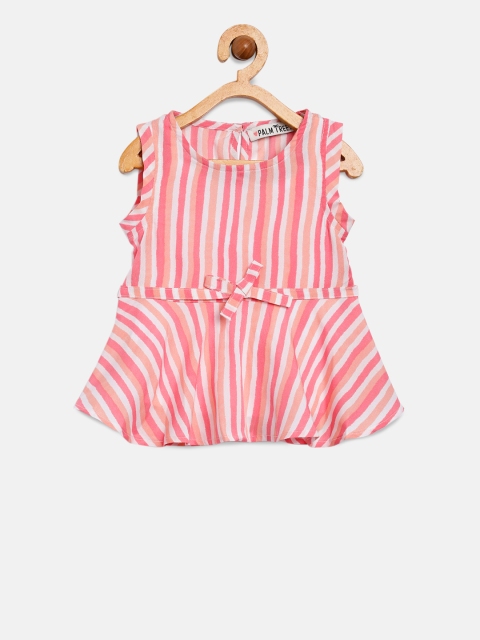 

Palm Tree Girls Pink & White Striped Peplum Top