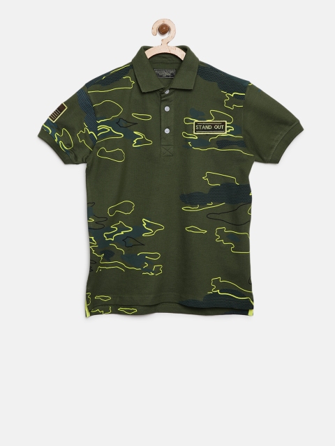 

Gini and Jony Boys Olive Green Camouflage Print Polo Collar T-shirt