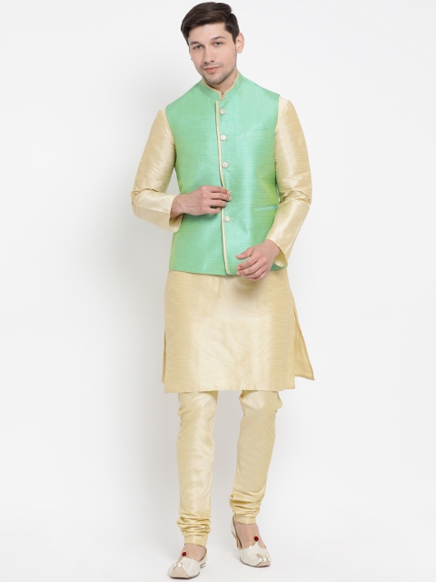 

VASTRAMAY Men Gold-Toned Self Design Kurta with Churidar & Jacket
