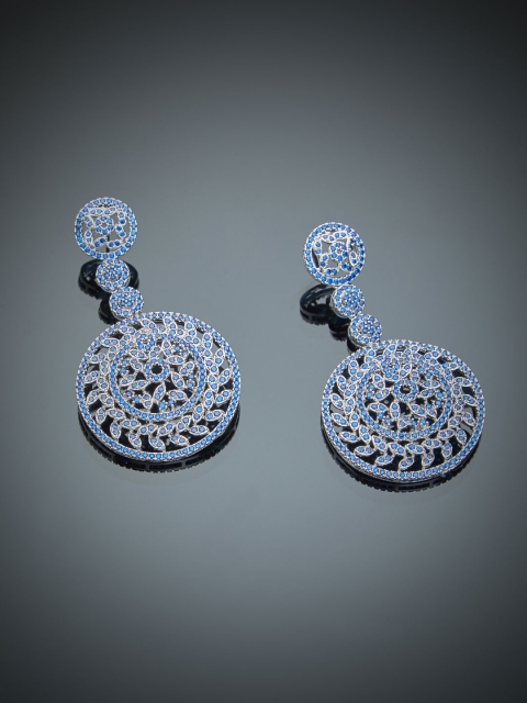 

shaze Women Rhodium-Plated & Antique Circular Drop Earrings, Blue