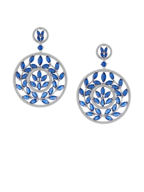 

shaze Women Rhodium-Plated & Antique Circular Drop Earrings, Blue