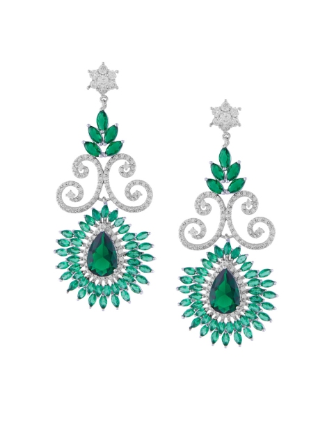 

shaze Women Rhodium-Plated & Antique Contemporary Drop Earrings, Green