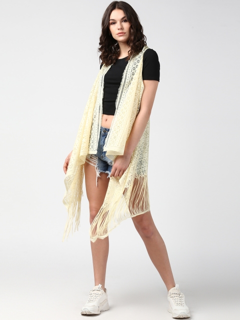 

StyleStone Women Yellow Self Design Open Front Shrug