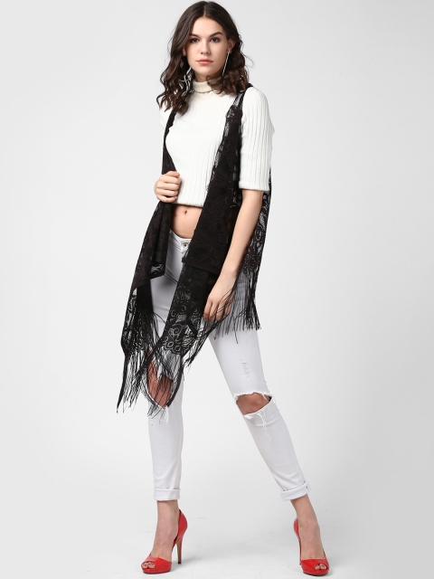 

StyleStone Women Black Self Design Open Front Shrug