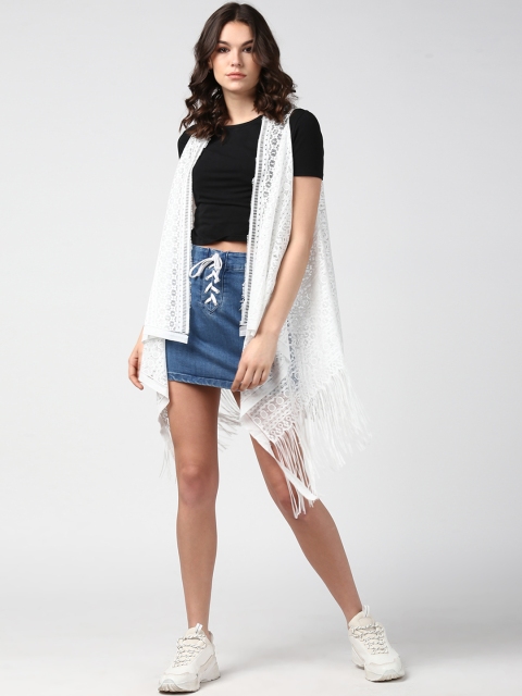 

StyleStone White Self Design Open Front Shrug