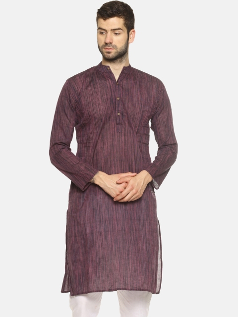 

PAROKSH Men Purple & Black Solid Straight Kurta
