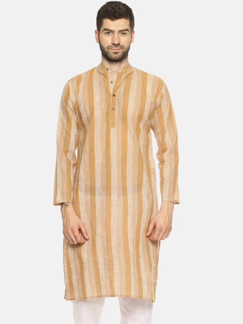 

PAROKSH Men Beige Striped Straight Kurta