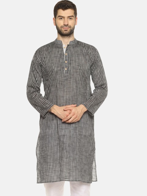 

PAROKSH Men Grey & Black Striped Straight Kurta