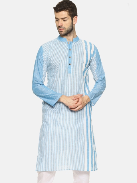 

PAROKSH Men Blue & White Striped Straight Kurta