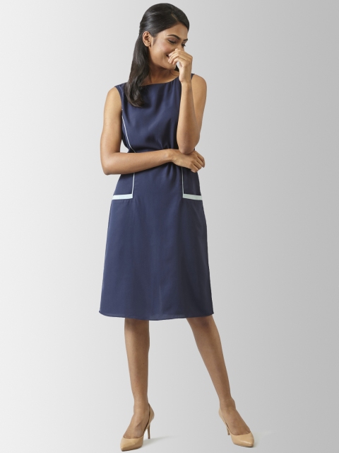 

FableStreet Women Navy Blue Solid A-Line Dress