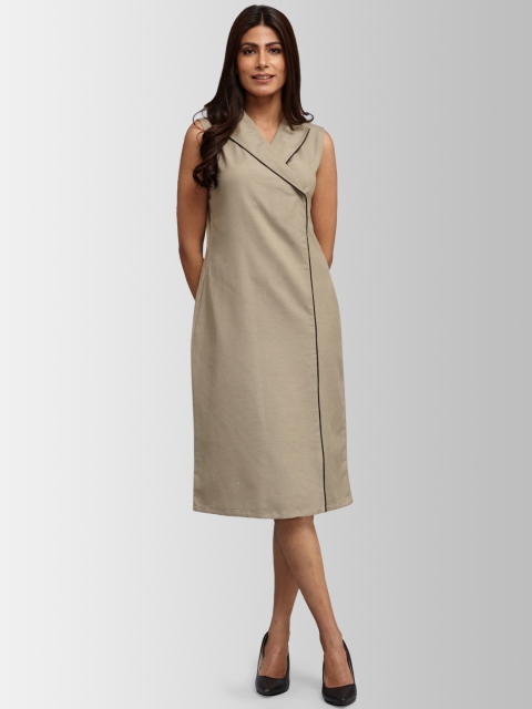 

FableStreet Women Beige Solid Wrap Dress