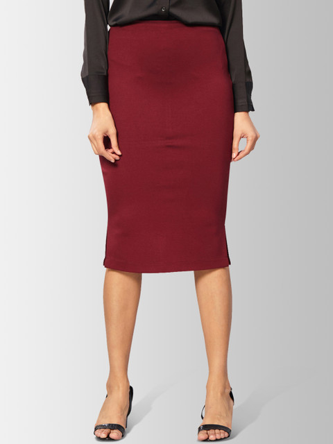 

FableStreet Women Maroon Midi Pencil Skirt