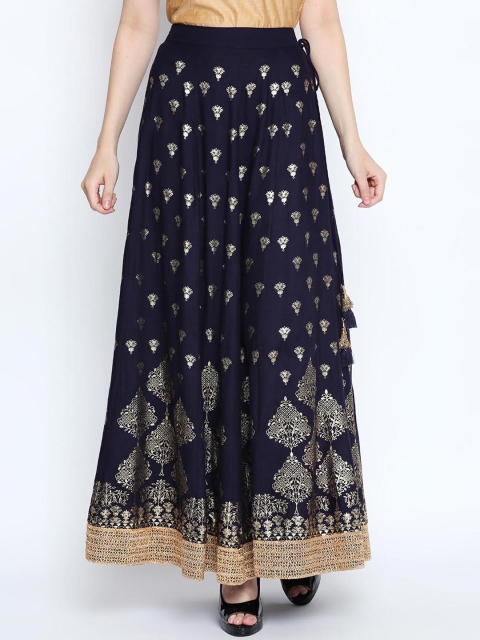 

TRISHAA BY PANTALOONS Navy Blue & Beige Printed Maxi Pure Cotton Skirt