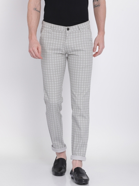 

NO NEXT Men Grey Smart Slim Fit Checked Regular Trousers