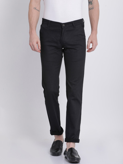 

NO NEXT Men Black Smart Slim Fit Checked Regular Trousers