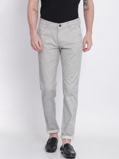 

NO NEXT Men Grey Smart Slim Fit Self Design Regular Trousers